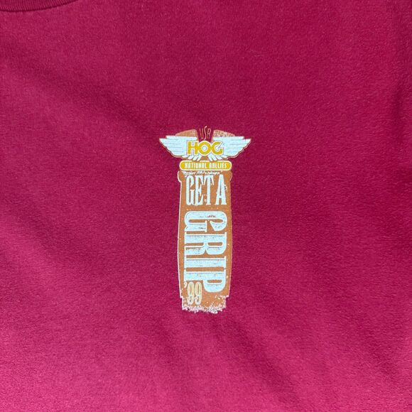 Vintage Harley Davidson HOG Rally Tee Get A Grip '99 Maroon Large Vintage Shirt - Picture 3 of 6